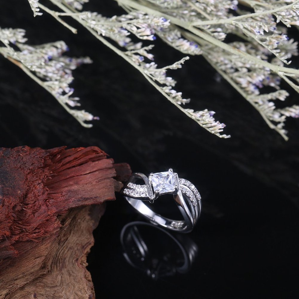 NEW 925 Silver Princess Cut Diamond Wave Ring - Picture 7 of 8